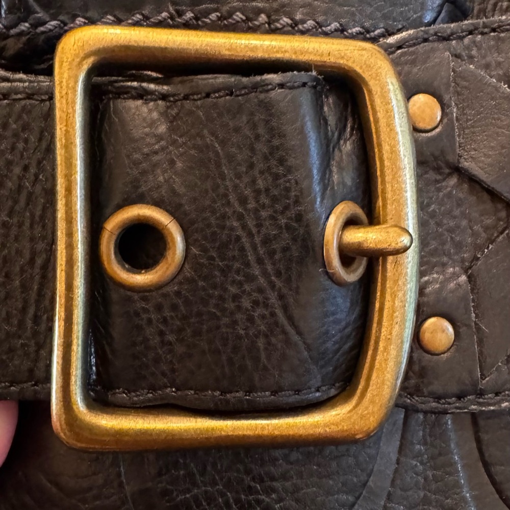COACH Meadow Q220 Italy Signature Embossed Tall Black Leather Boots - Picture 5 of 13